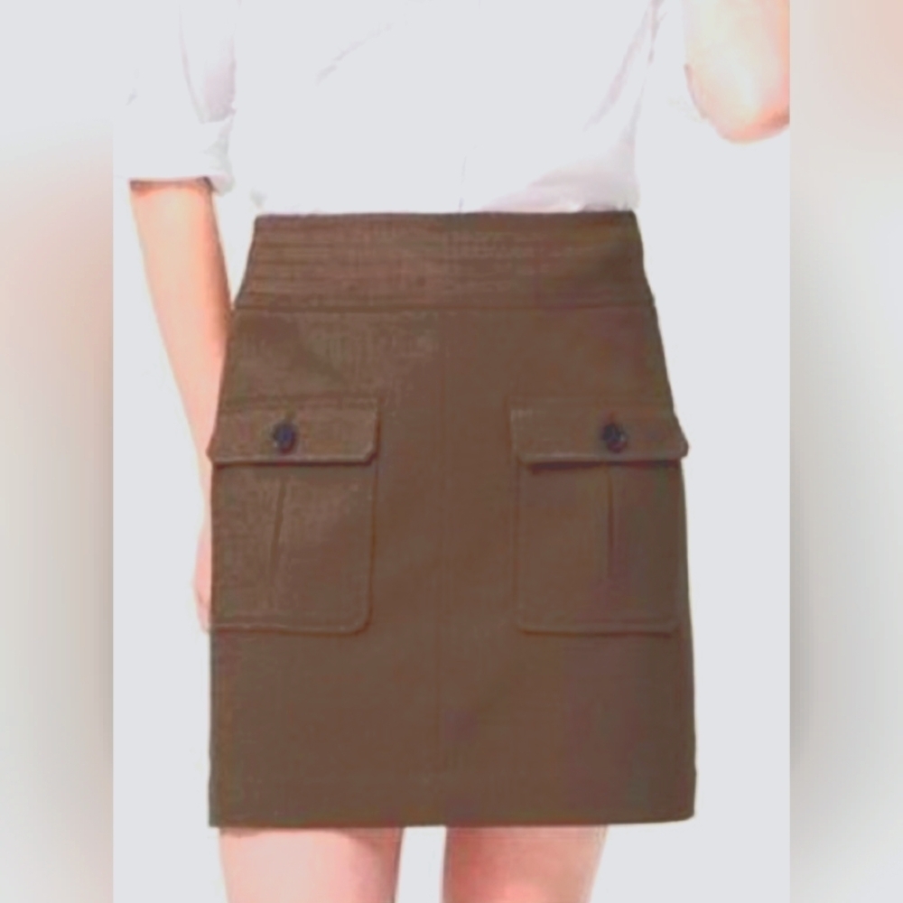 NWT LOFT Ann Taylor Green Brown Skirt Front Pockets Skirt Size 0